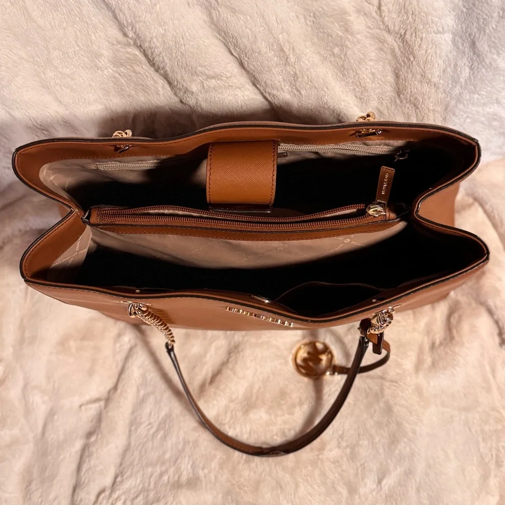 Michael Kors Susannah Leather Tote in Luggage with Gold Accents - Picture 5 of 12